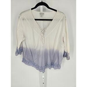 Fashion Bug Women's Long Sleeve Ombre V-neck White Cotton Top Size 26/28